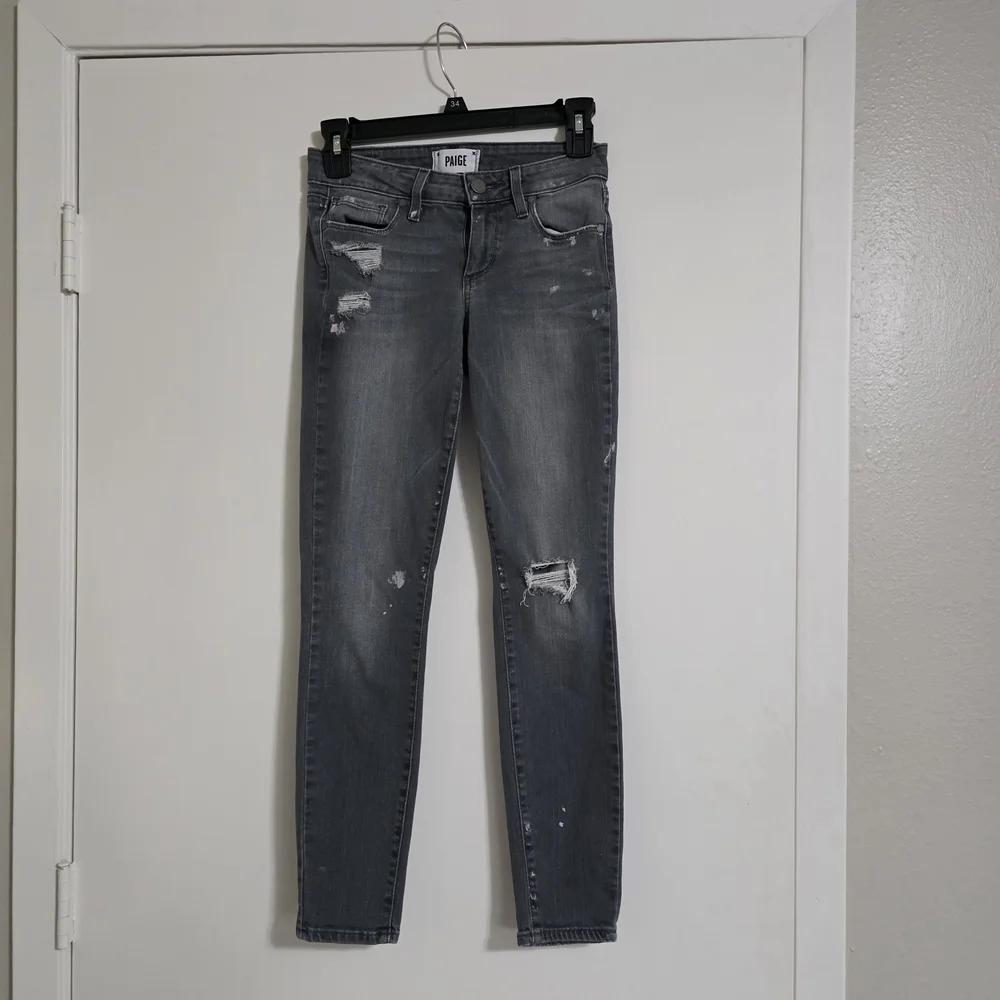 PAIGE Women's Skinny Distressed Gray Jeans - Picture 1 of 8